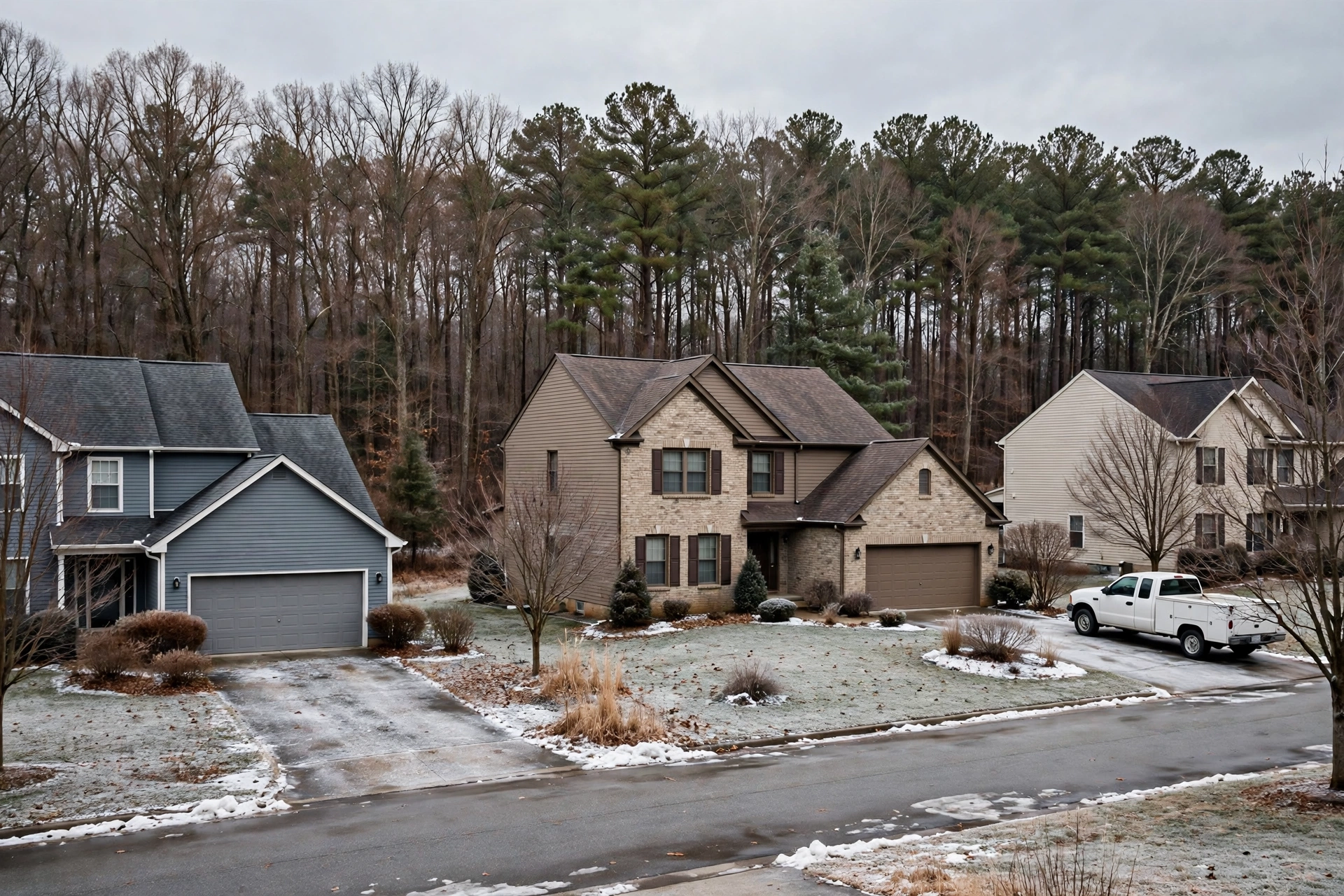 Detached suburban homes with frost covered lawns, furnace repair in Middletown