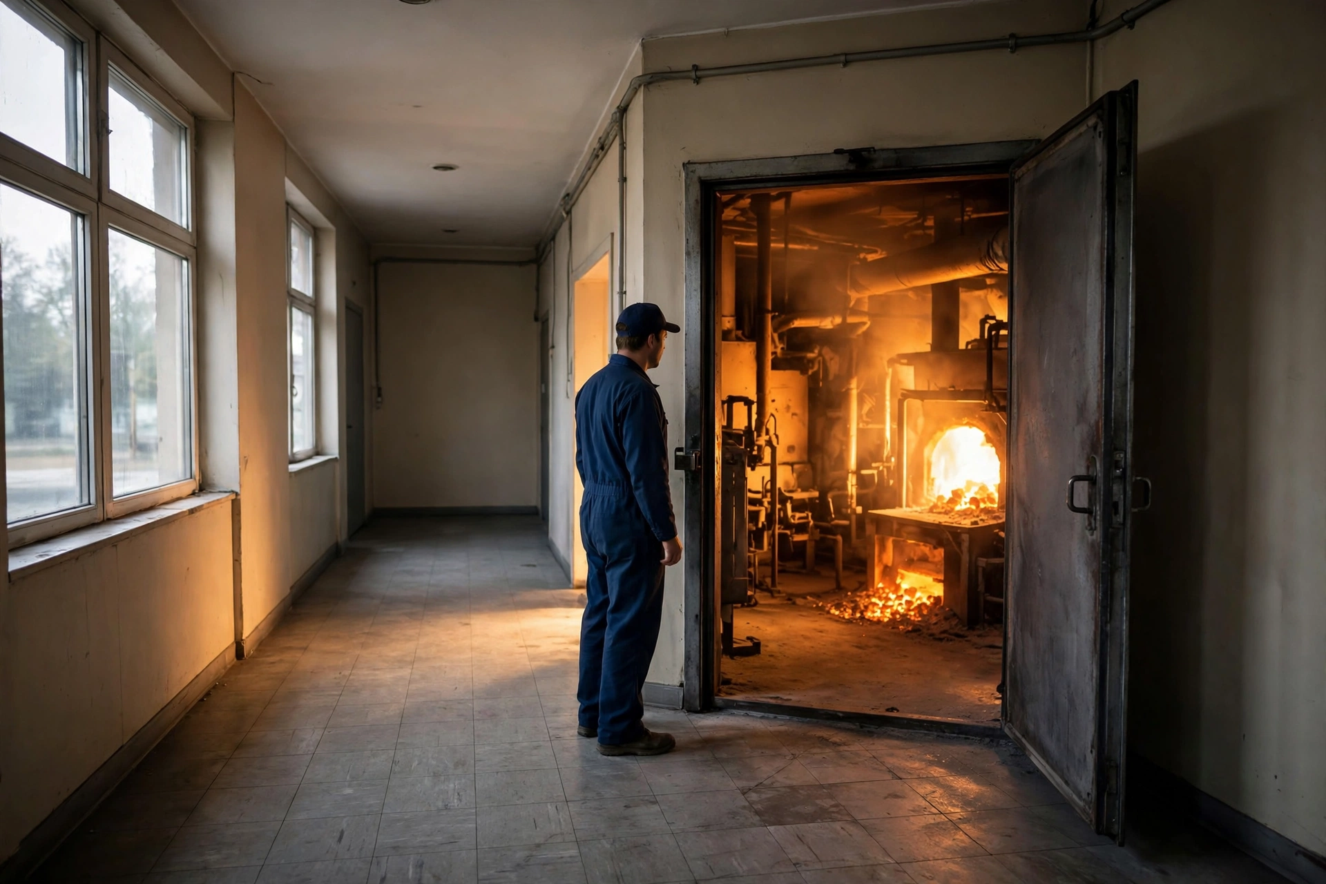 Furnace technician inspecting a home heating system in Fenwick Island, Delaware