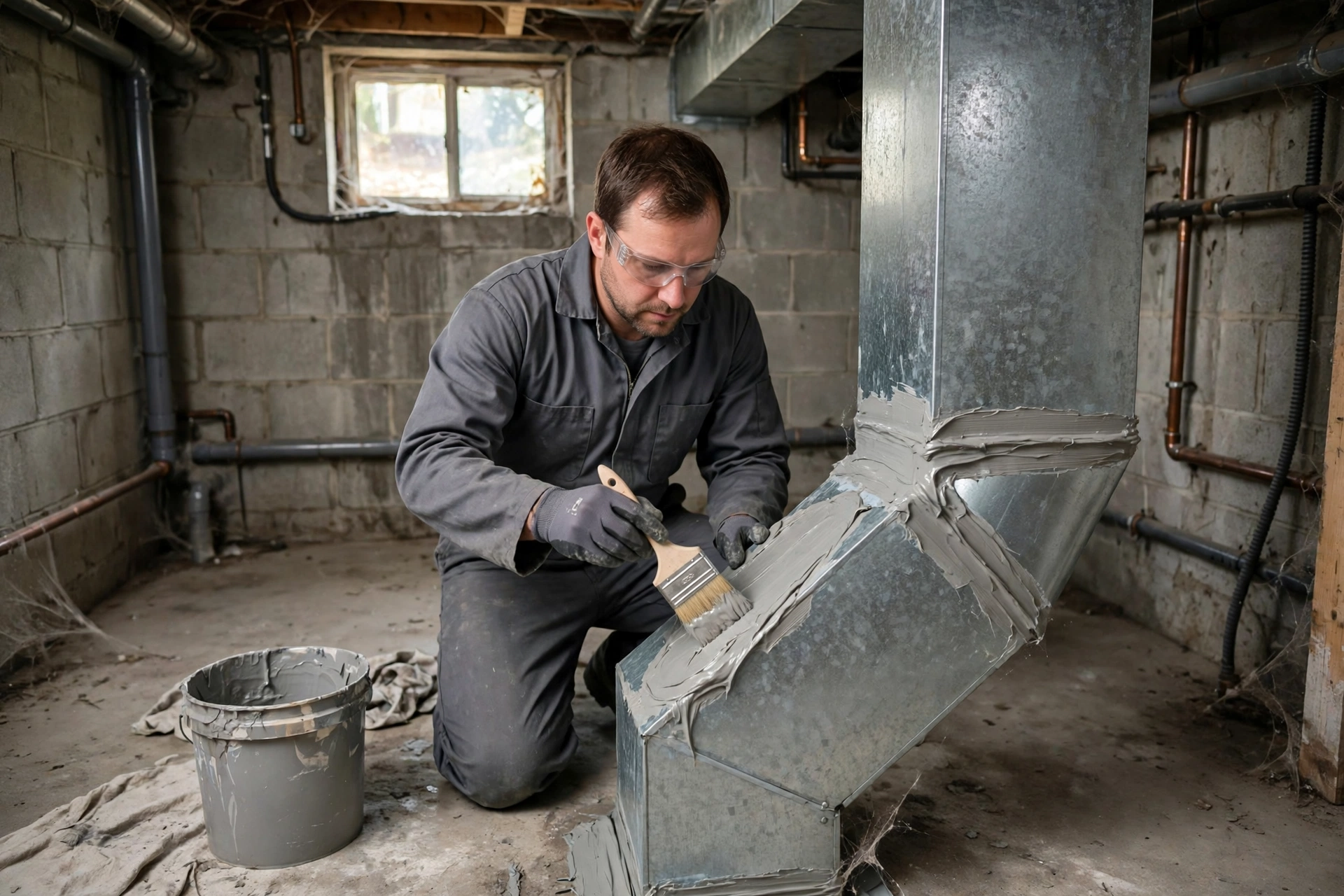 Furnace technician inspecting a home heating system in a Delaware home