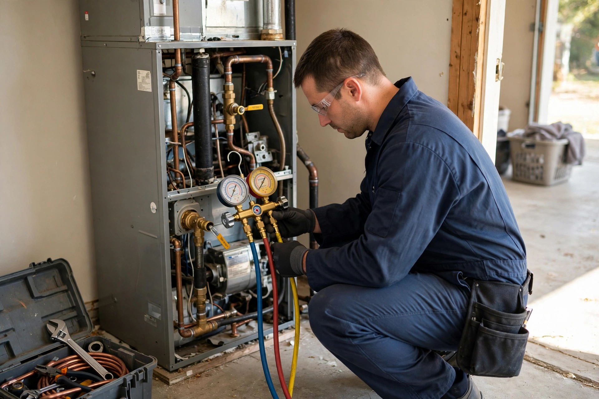 Furnace technician inspecting a home heating system in Delaware, view 6